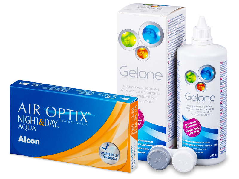 Air Optix Night and Day Aqua (6 lenti) + soluzione Gelone 360 ml - Package deal