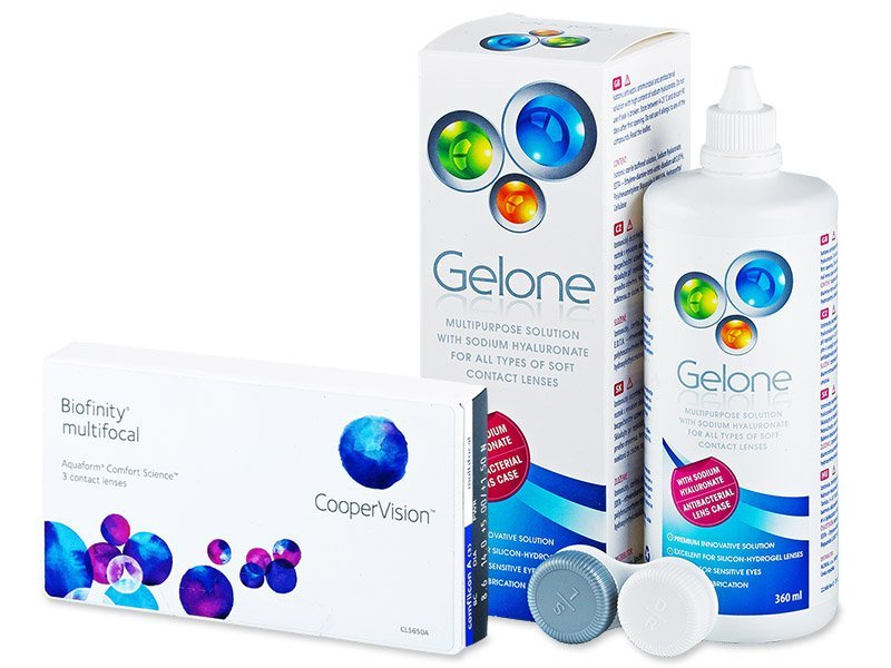 Biofinity Multifocal (3 lenti) + soluzione Gelone 360 ml - Package deal