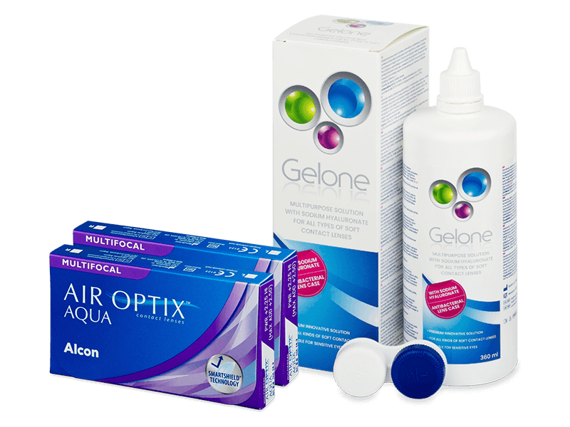 Air Optix Aqua Multifocal (2x 3 lenti) + soluzione Gelone 360 ml - Package deal