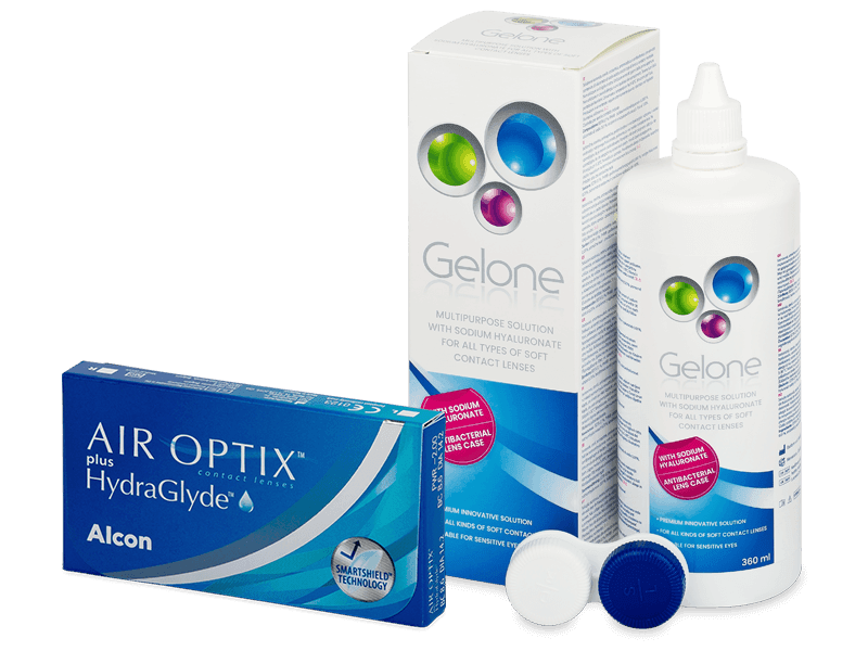 Air Optix plus HydraGlyde (3 lenti) + soluzione Gelone 360 ml - Package deal