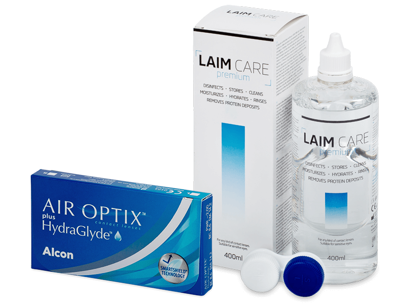 Air Optix plus HydraGlyde (3 lenti) + soluzione Laim-Care 400 ml - Package deal