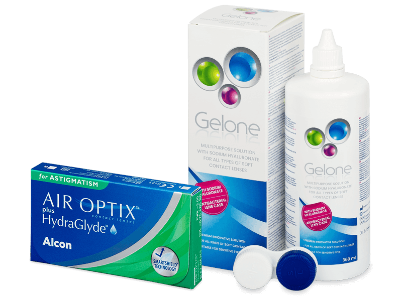 Air Optix plus HydraGlyde for Astigmatism (6 lenti) + soluzione Gelone 360 ml - Package deal