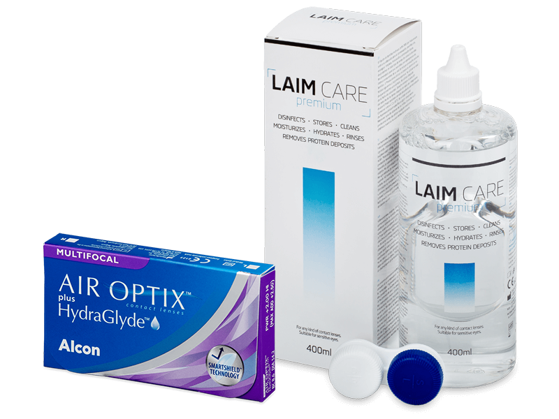 Air Optix plus HydraGlyde Multifocal (3 lenti) + soluzione Laim-Care 400 ml - Package deal